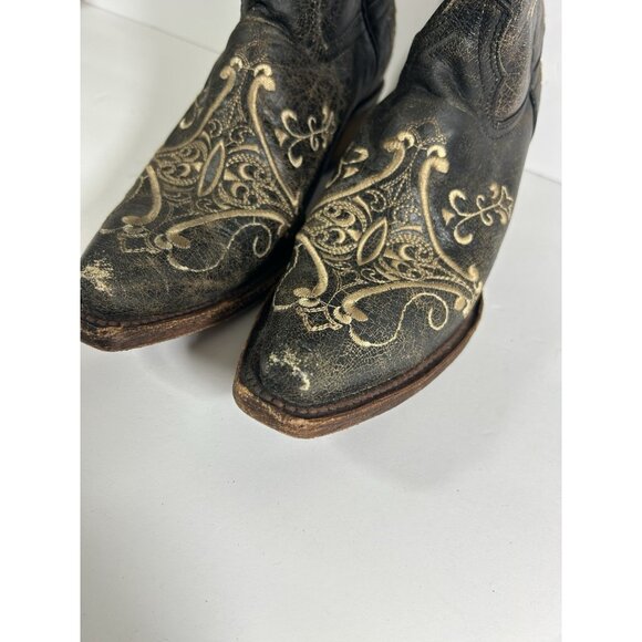 Vintage 90s Western Cowboy Boots Leather Filagree Floral Embroidered Womens 7 - Picture 4 of 12